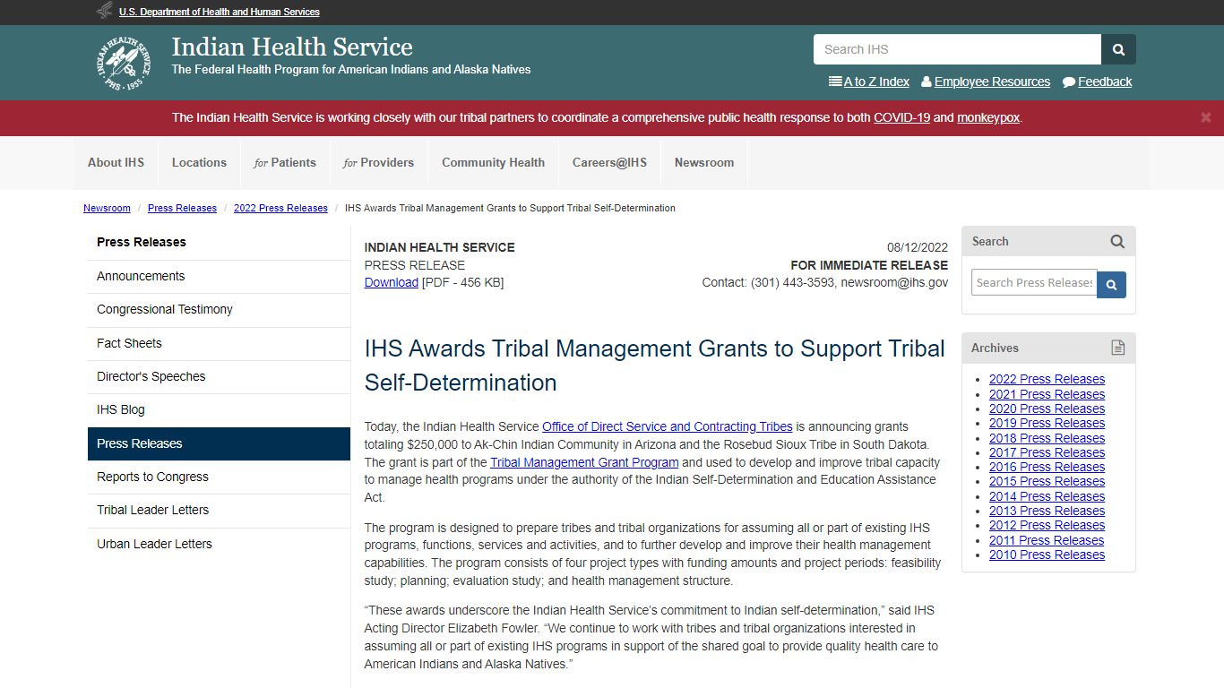 IHS Awards Tribal Management Grants to Support Tribal Self ...